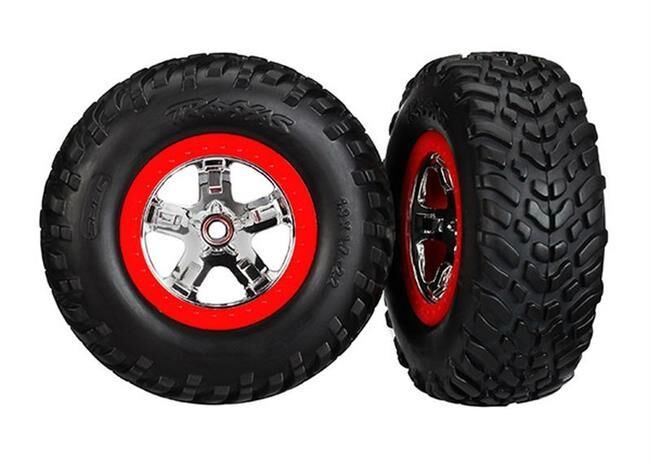 Traxxas Reifen+Felge montiert 2.2/3.0 Slash 2WD vo chrome/rot Beadlock / TRX5888