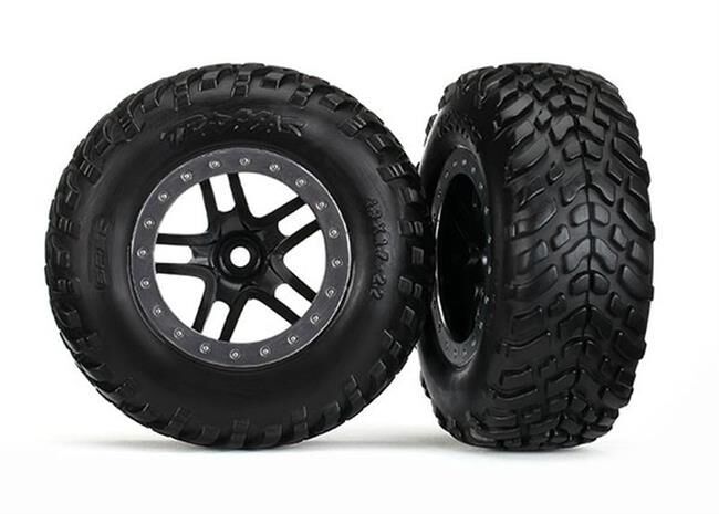 Traxxas Reifen+Felge montiert 2.2/3.0 SCT Split-Spoke Slash 2WD hi / 4x4 vo/hi schwarz/satin chrome Beadlock / TRX5889