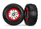 Traxxas Reifen+Felge montiert 2.2/3.0 SCT Split-Spoke Slash 2WD hi / 4x4 vo/hi chrome/rot Beadlock / TRX5977