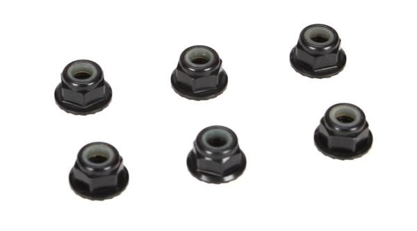 TLR / Team Losi Racing Ersatzteil 4mm Aluminium Stoppmutter mit Flansch Schwarz 6St. / TLR336000