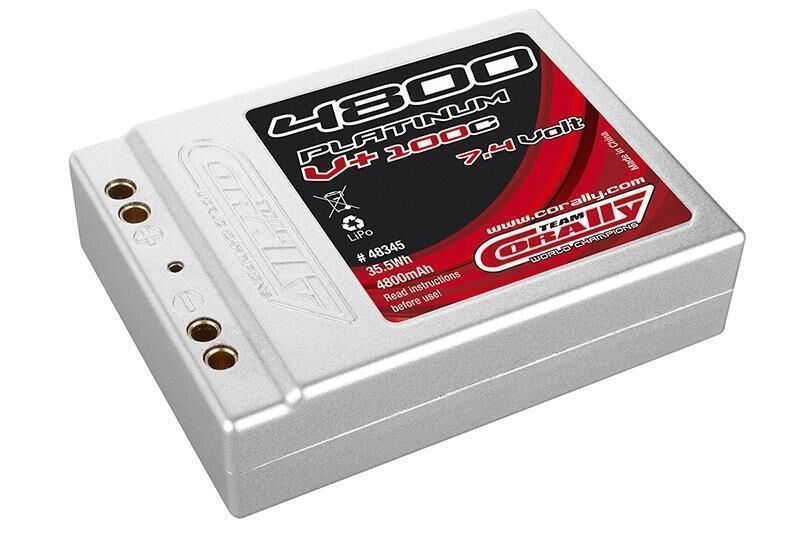 Team Corally Platinum V+ 100C 4800 mAh 7,4V 2S Wettbewerbs Li-Po Akku Stick SQUARE Hardcase Dual Gold Buchse 4mm / C-48345