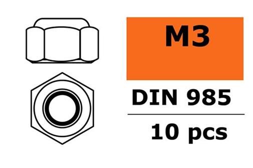 G-Force RC Sechskantmutter selbstsichernd M3 galvanisierter Stahl 10 St / GF-0152-002