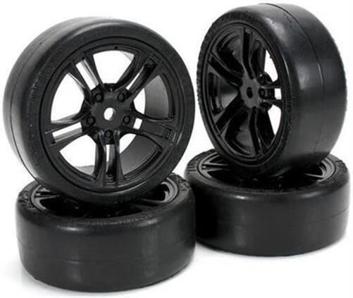 Team Magic Reifen 1/10 Touring montiert 5 Spoke schwarz Felgen 12mm Hex Slics (4 Stk.) / TM503329BK