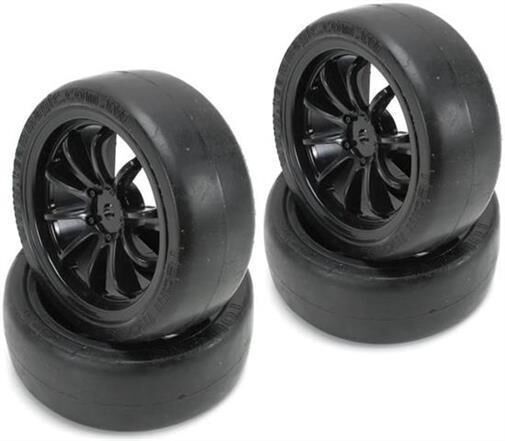 Team Magic Reifen 1/10 Touring montiert 10 Spoke schwarz Felgen 12mm Hex Slics (4 Stk.) / TM503334BK