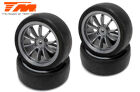 Team Magic Reifen 1/10 Touring montiert 10 Spoke Fog silber Felgen 12mm Sechskant Slics (4 Stk.) / TM503334FS