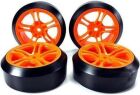 Team Magic Reifen 1/10 Drift montiert 5 Spoke Orange Felgen 12mm Hex 45° Hard (4 Stk.) / TM503390