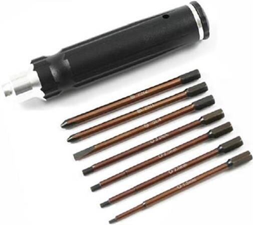 Fastrax Schraubenzieher Aluminium 7 in 1 Hex 1.5 / 2 / 2.5 / 3mm, Flat 4mm, Philips 4 / 5mm / FAST614