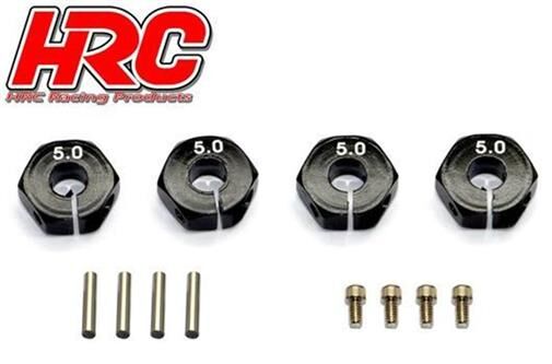 HRC Racing Tuningteil 1/10 Touring / Drift Aluminium 12mm Radmitnehmer 5mm Breit Schwarz (4 Stk.) / HRC1082BK5