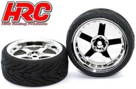 HRC Racing Reifen 1/10 Touring montiert 5-Spoke Chrome Felgen 12mm Hex HRC Street-V II (2 Stk.) / HRC61021CH