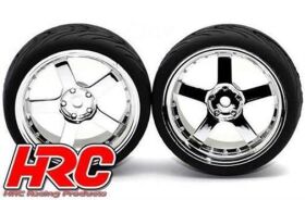 HRC Racing Reifen 1/10 Touring montiert 5-Spoke Chrome Felgen 12mm Hex HRC Street-V II (2 Stk.) / HRC61021CH