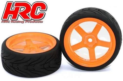 HRC Racing Reifen 1/10 Touring montiert 5-Spoke Orange Felgen 12mm Hex HRC Street-V II (2 Stk.) / HRC61021OR