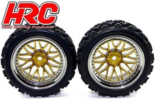 HRC Racing Reifen 1/10 Rally montiert Gold/Chrome Felgen 12mm Hex HRC Rally (2 Stk.) / HRC61031/2