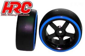 HRC Racing Reifen 1/10 Drift montiert 5-Spoke Felgen 3mm Offset Dual Color Slick Schwarz/Blau (2 Stk.) / HRC61061BL