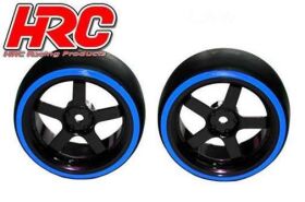 HRC Racing Reifen 1/10 Drift montiert 5-Spoke Felgen 3mm Offset Dual Color Slick Schwarz/Blau (2 Stk.) / HRC61061BL