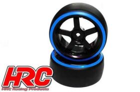 HRC Racing Reifen 1/10 Drift montiert 5-Spoke Felgen 3mm Offset Dual Color Slick Schwarz/Blau (2 Stk.) / HRC61061BL