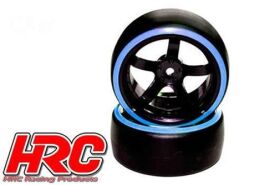 HRC Racing Reifen 1/10 Drift montiert 5-Spoke Felgen 6mm Offset Dual Color Slick Schwarz/Blau (2 Stk.) / HRC61062BL
