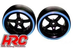 HRC Racing Reifen 1/10 Drift montiert 5-Spoke Felgen 6mm Offset Dual Color Slick Schwarz/Blau (2 Stk.) / HRC61062BL