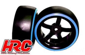 HRC Racing Reifen 1/10 Drift montiert 5-Spoke Felgen 6mm Offset Dual Color Slick Schwarz/Blau (2 Stk.) / HRC61062BL