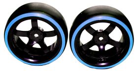 HRC Racing Reifen 1/10 Drift montiert 5-Spoke Felgen 6mm Offset Dual Color Slick Schwarz/Blau (2 Stk.) / HRC61062BL