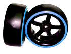 HRC Racing Reifen 1/10 Drift montiert 5-Spoke Felgen 6mm Offset Dual Color Slick Schwarz/Blau (2 Stk.) / HRC61062BL
