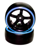 HRC Racing Reifen 1/10 Drift montiert 5-Spoke Felgen 6mm Offset Dual Color Slick Schwarz/Blau (2 Stk.) / HRC61062BL