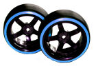 HRC Racing Reifen 1/10 Drift montiert 5-Spoke Felgen 6mm Offset Dual Color Slick Schwarz/Blau (2 Stk.) / HRC61062BL