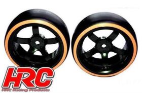 HRC Racing Reifen 1/10 Drift montiert 5-Spoke Felgen 6mm Offset Dual Color Slick Schwarz/Orange (2 Stk.) / HRC61062OR
