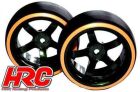 HRC Racing Reifen 1/10 Drift montiert 5-Spoke Felgen 6mm Offset Dual Color Slick Schwarz/Orange (2 Stk.) / HRC61062OR