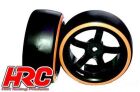 HRC Racing Reifen 1/10 Drift montiert 5-Spoke Felgen 6mm Offset Dual Color Slick Schwarz/Orange (2 Stk.) / HRC61062OR