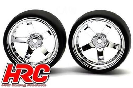 HRC Racing Reifen 1/10 Drift montiert 5-Spoke Chrome Felgen 6mm Offset Slick (2 Stk.) / HRC61072CH