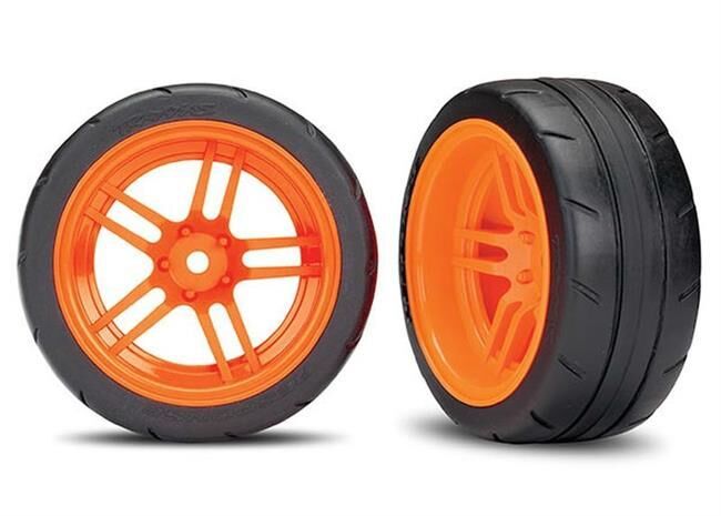 TRAXXAS Reifen auf Felgen verklebt Split-Spoke Felge orange hinten B / TRX8374A