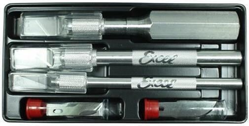 Excel Tools Knife Set Craftsman Set Plastic Tray includes 3 knives, and 13 assorted blades / EXL44083