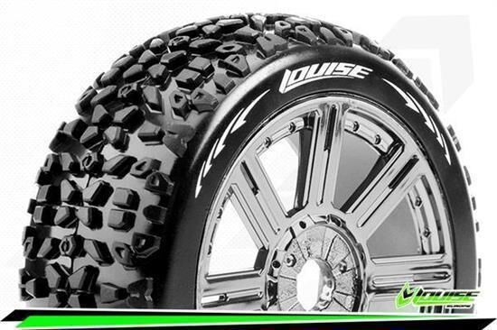 Louise B-MAZINGER 1-8 Buggy Reifen Fertig Verklebt Soft Speichen Felgen Schwarz Chrom Hex 17mm 1 Paar / T3108SBC