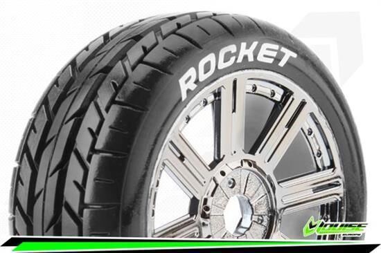 Louise B-ROCKET 1-8 Buggy Reifen Fertig Verklebt Soft Speichen Felgen Schwarz Chrom Hex 17mm 1 Paar / T3190SBC