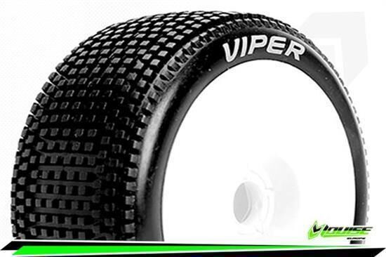 Louise B-VIPER-JA 1-8 Buggy Reifen Fertig Verklebt Super Soft Felgen Weiss Hex 17mm 1 Paar / T3194VW