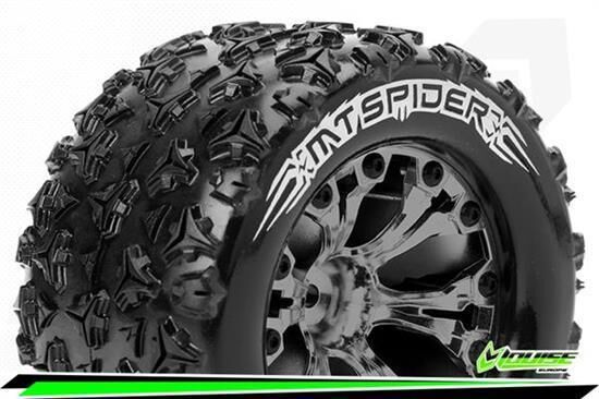Louise MT-SPIDER 1-10 Monster Truck Reifen Fertig Verklebt Soft 2.8" Felgen Schwarz Chrom Hex 14mm ARRMA 4X4 1-10 Vorne Hinten 1 Paar / T3203SBCM