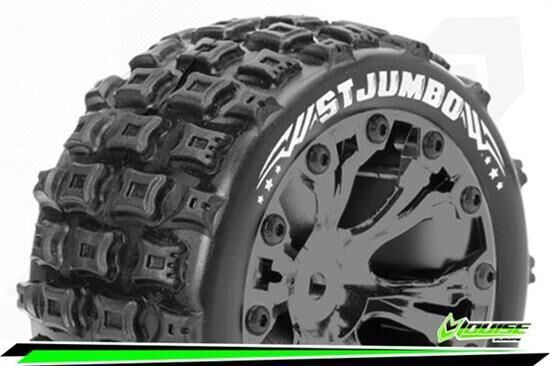 Louise ST-JUMBO 1-10 Stadium Truck Reifen Fertig Verklebt Soft 2.8" Felgen Schwarz Chrom Hex 14mm ARRMA 4X4 1-10 Vorne Hinten 1 Paar / T3210SBCM