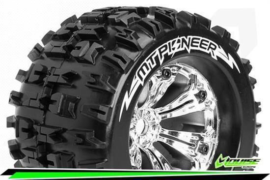 Louise MT-PIONEER 1-8 Monster Truck Reifen Fertig Verklebt Medium 3.8" Felgen Chrom 0-Offset EP E-MAXX Vorder Hinten GP REVO 3.3 Vorder Hinten GP HPI SAVAGE XL Vorder H / T3218C