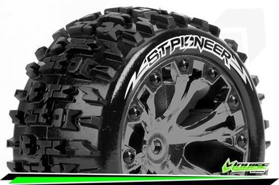 Louise ST-PIONEER 1-10 Stadium Truck Reifen Fertig Verklebt Soft 2.8" Felgen Schwarz Chrom Hex 14mm ARRMA 4X4 1-10 Vorne Hinten 1 Paar / T3227SBCM