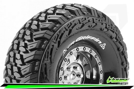 Louise CR-GRIFFIN 1-10 Crawler Reifen Fertig Verklebt Super Soft 1.9" Felgen Schwarz Chrom Hex 12mm 1 Paar / T3230VBC