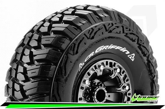 Louise CR-GRIFFIN 1-10 Crawler Reifen Fertig Verklebt Super Soft 2.2" Felgen Schwarz Chrom Hex 12mm 1 Paar / T3235VBC