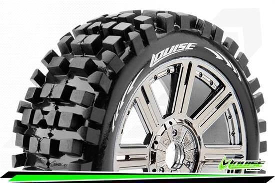 Louise B-ULLDOZE 1-8 Buggy Reifen Fertig Verklebt Soft Speichen Felgen Schwarz Chrom Hex 17mm 1 Paar / T324SBC