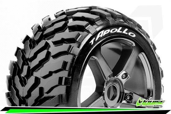 Louise T-APOLLO 1-8 Truggy Reifen Fertig Verklebt Soft Speichen Felgen Schwarz Chrom 0-Offset Hex 17mm 1 Paar / T3252SBC
