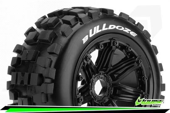 Louise B-ULLDOZE 1-5 Buggy Reifen Fertig Verklebt SPORT Felgen Schwarz 24mm Hex Vorder 1 Paar / T3268B