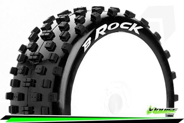 Louise B-ROCK 1-8 Buggy Reifen Fertig Verklebt Soft Felgen Weiss Hex 17mm 1 Paar / T3270SW