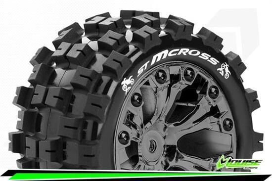 Louise ST-MCROSS 1-10 Stadium Truck Reifen Fertig Verklebt Soft 2.8" Felgen Schwarz Chrom Hex 14mm ARRMA 4X4 1-10 Vorne Hinten 1 Paar / T3272SBCM