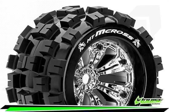 Louise MT-MCROSS 1-8 Monster Truck Reifen Fertig Verklebt Medium 3.8" Felgen Chrom 0-Offset EP E-MAXX Vorder Hinten GP REVO 3.3 Vorder Hinten GP HPI SAVAGE XL Vorder Hi / T3276C