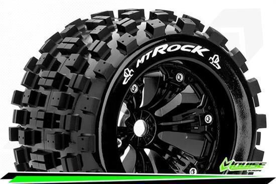 Louise MT-ROCK 1-8 Monster Truck Reifen Fertig Verklebt Medium 3.8" Felgen Schwarz 0-Offset EP E-MAXX Vorder Hinten GP REVO 3.3 Vorder Hinten GP HPI SAVAGE XL Vorder Hi / T3277B