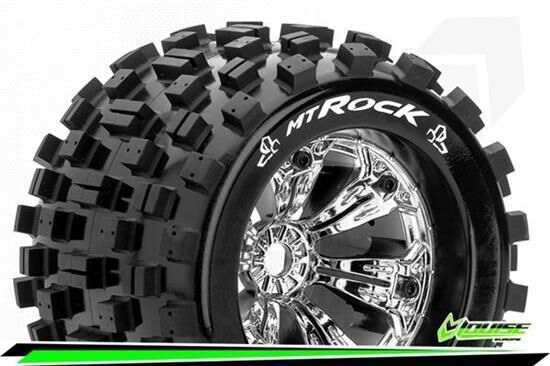Louise MT-ROCK 1-8 Monster Truck Reifen Fertig Verklebt Medium 3.8" Felgen Chrom 1/2"-Offset EP E-REVO Vorder Hinten EP SUMMIT Vorder Hinten GP T-MAXX 3.3 Vorder Hinten / T3277CH