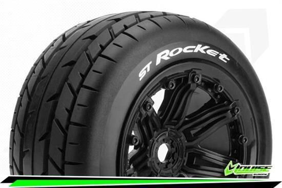 Louise ST-ROCKET Stadium Truck Reifen Fertig Verklebt Sport 3.8" Beadlock Felgen Schwarz E-REVO E-Maxx Summit ARRMA Stadium Trucks HPI Savage Vorne Hinten 1 Paar / T3286B